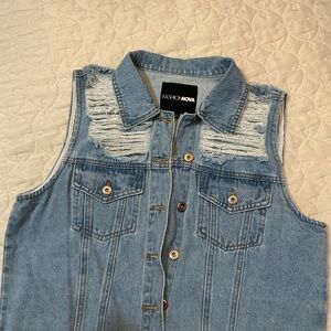 Fashion Nova Light Wash Ripped Denim Vest